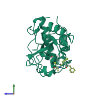 PDB entry 6pad coloured by chain, side view.