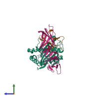 PDB entry 6pag coloured by chain, side view.