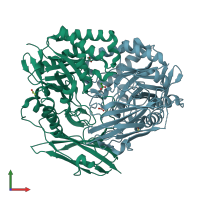 PDB entry 6pal coloured by chain, front view.