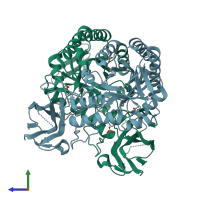 PDB entry 6pal coloured by chain, side view.
