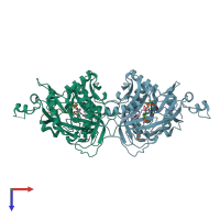 PDB entry 6pav coloured by chain, top view.