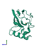 PDB entry 6paz coloured by chain, side view.