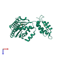 PDB entry 6pb3 coloured by chain, top view.
