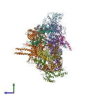 PDB entry 6pb4 coloured by chain, side view.