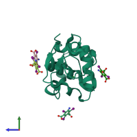 PDB entry 6pbb coloured by chain, side view.