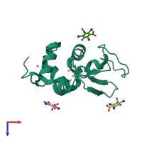 PDB entry 6pbb coloured by chain, top view.