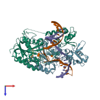 PDB entry 6pbd coloured by chain, top view.