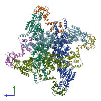 PDB entry 6pbx coloured by chain, side view.