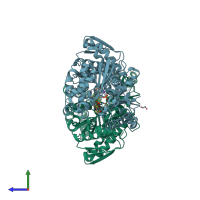 PDB entry 6pc3 coloured by chain, side view.