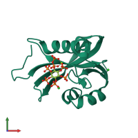 PDB entry 6pck coloured by chain, front view.