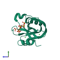 PDB entry 6pcl coloured by chain, side view.