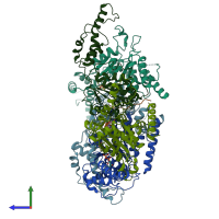 PDB entry 6pdw coloured by chain, side view.
