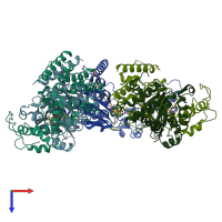 PDB entry 6pdw coloured by chain, top view.