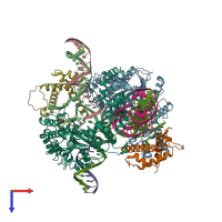 PDB entry 6pe2 coloured by chain, top view.