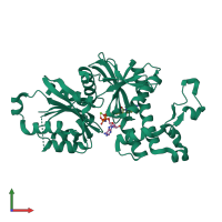 PDB entry 6pe6 coloured by chain, front view.