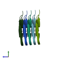 PDB entry 6peo coloured by chain, side view.