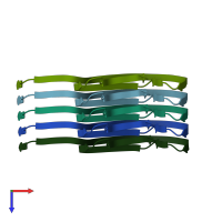 PDB entry 6peo coloured by chain, top view.