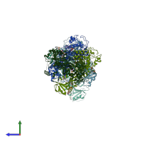 PDB entry 6pf8 coloured by chain, side view.