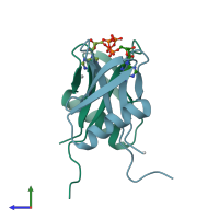 PDB entry 6pfl coloured by chain, side view.