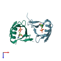 PDB entry 6pfl coloured by chain, top view.