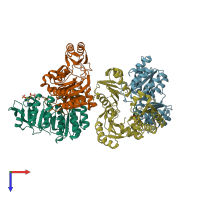 PDB entry 6pfn coloured by chain, top view.