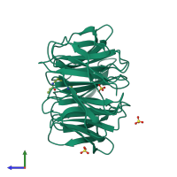 PDB entry 6pgf coloured by chain, side view.