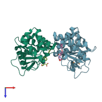 PDB entry 6pgj coloured by chain, top view.