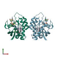 PDB entry 6pgp coloured by chain, front view.