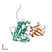 PDB entry 6pgv coloured by chain, front view.