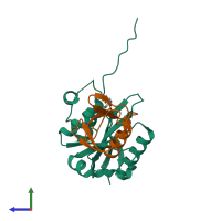 PDB entry 6pgv coloured by chain, side view.