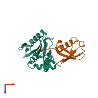 PDB entry 6pgv coloured by chain, top view.