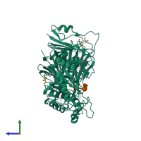 PDB entry 6phx coloured by chain, side view.