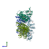 PDB entry 6pjj coloured by chain, side view.