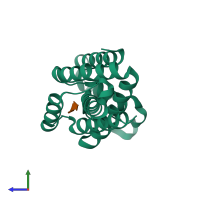 PDB entry 6pju coloured by chain, side view.