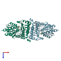 PDB entry 6pk3 coloured by chain, top view.