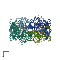 PDB entry 6pk4 coloured by chain, top view.
