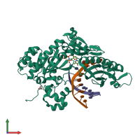 PDB entry 6pl8 coloured by chain, front view.