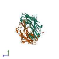PDB entry 6plh coloured by chain, side view.