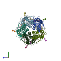 PDB entry 6plt coloured by chain, side view.