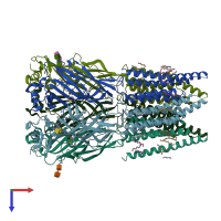 PDB entry 6plt coloured by chain, top view.