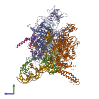 PDB entry 6pmi coloured by chain, side view.