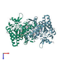 PDB entry 6pn8 coloured by chain, top view.