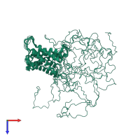 PDB entry 6poj coloured by chain, ensemble of 10 models, top view.