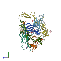 PDB entry 6pol coloured by chain, side view.