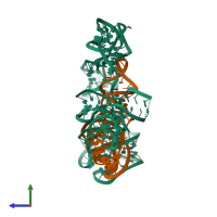 PDB entry 6pom coloured by chain, side view.