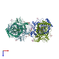 PDB entry 6pox coloured by chain, top view.