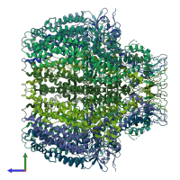 PDB entry 6ppi coloured by chain, side view.