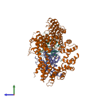 PDB entry 6ppl coloured by chain, side view.