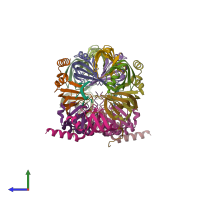 PDB entry 6ppn coloured by chain, side view.