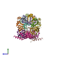 PDB entry 6ppp coloured by chain, side view.